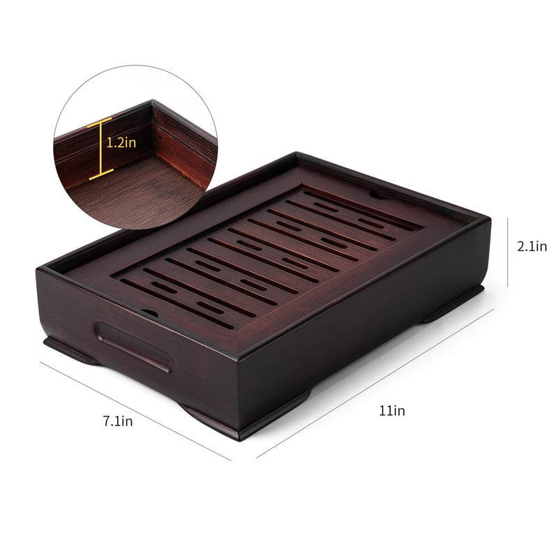 Lyty Mini Bamboo Chinese Tea Tray - 11 x 7 inch Japanese Tea Serving Tray, Small Gongfu Tea Table Set with Reservoir Type Water Storage Box (M) - Image 3